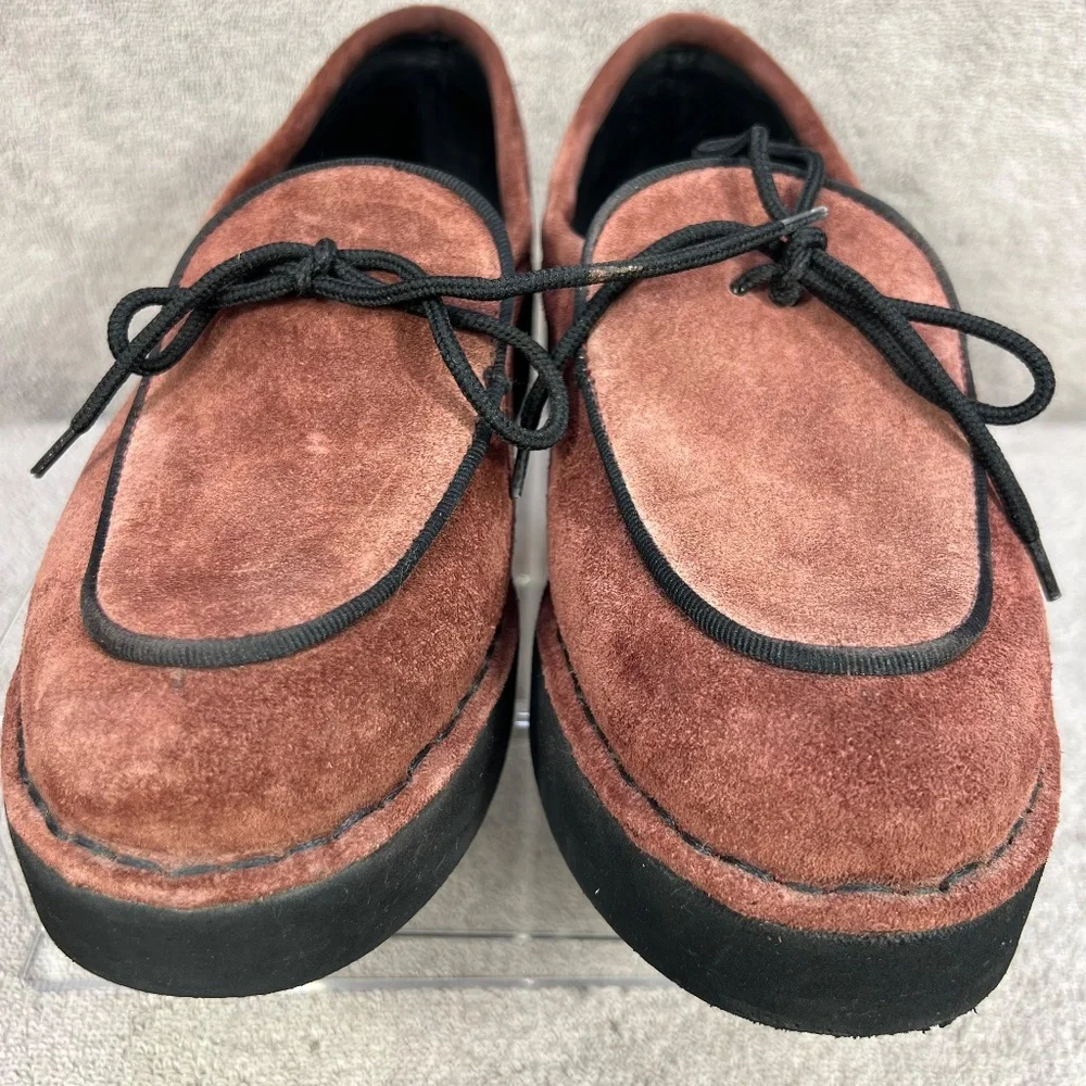Vintage DKNY Suede Leather Platform Loafers 8.5 Rust Red Y2K 90s Vamp Goth Bows - Picture 4 of 12
